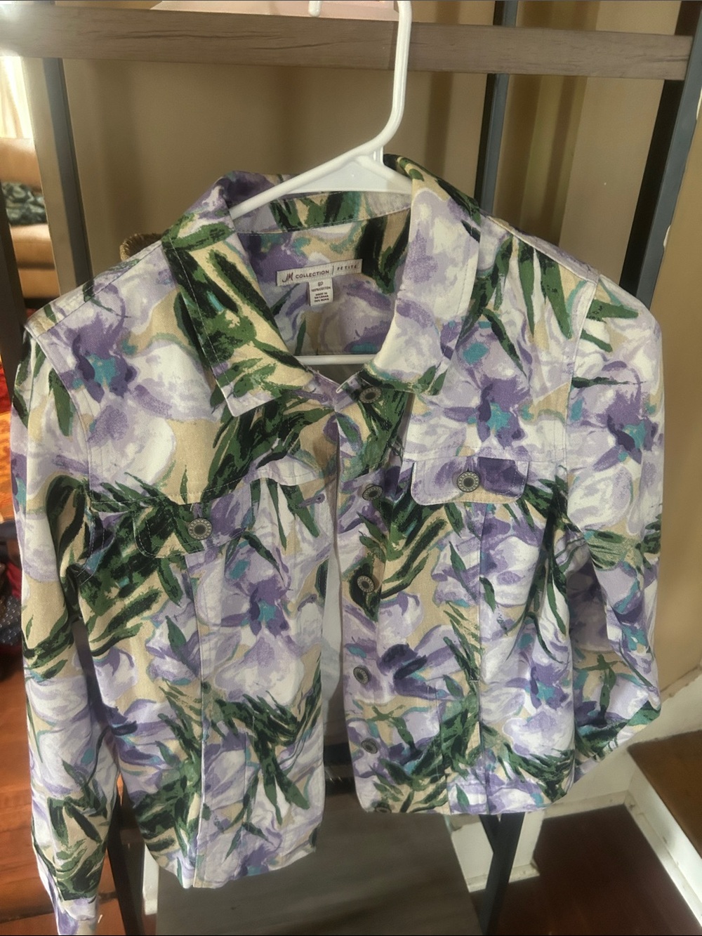 JM Collection Cream Jacket with Lavender Floral and Green Leaf Print